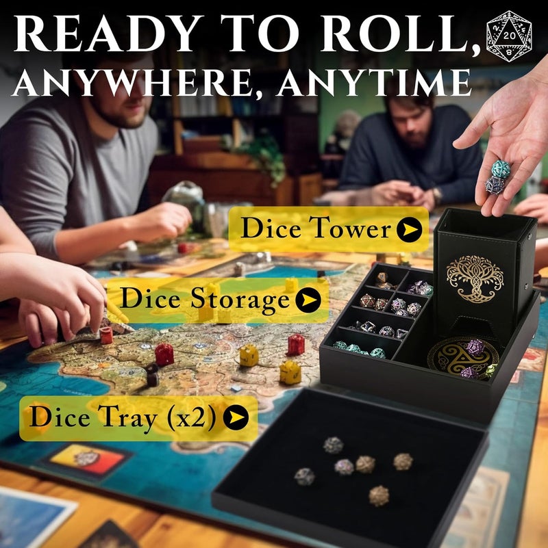 Soar Forge Dice Tray and Dice Tower for DND and RPG - All-in-One Game Roamer Tray & Large Tower for Random Rolls - Stores Your Sets, Mini's and More Compatible with D&D (Gold Tree) - Image 3